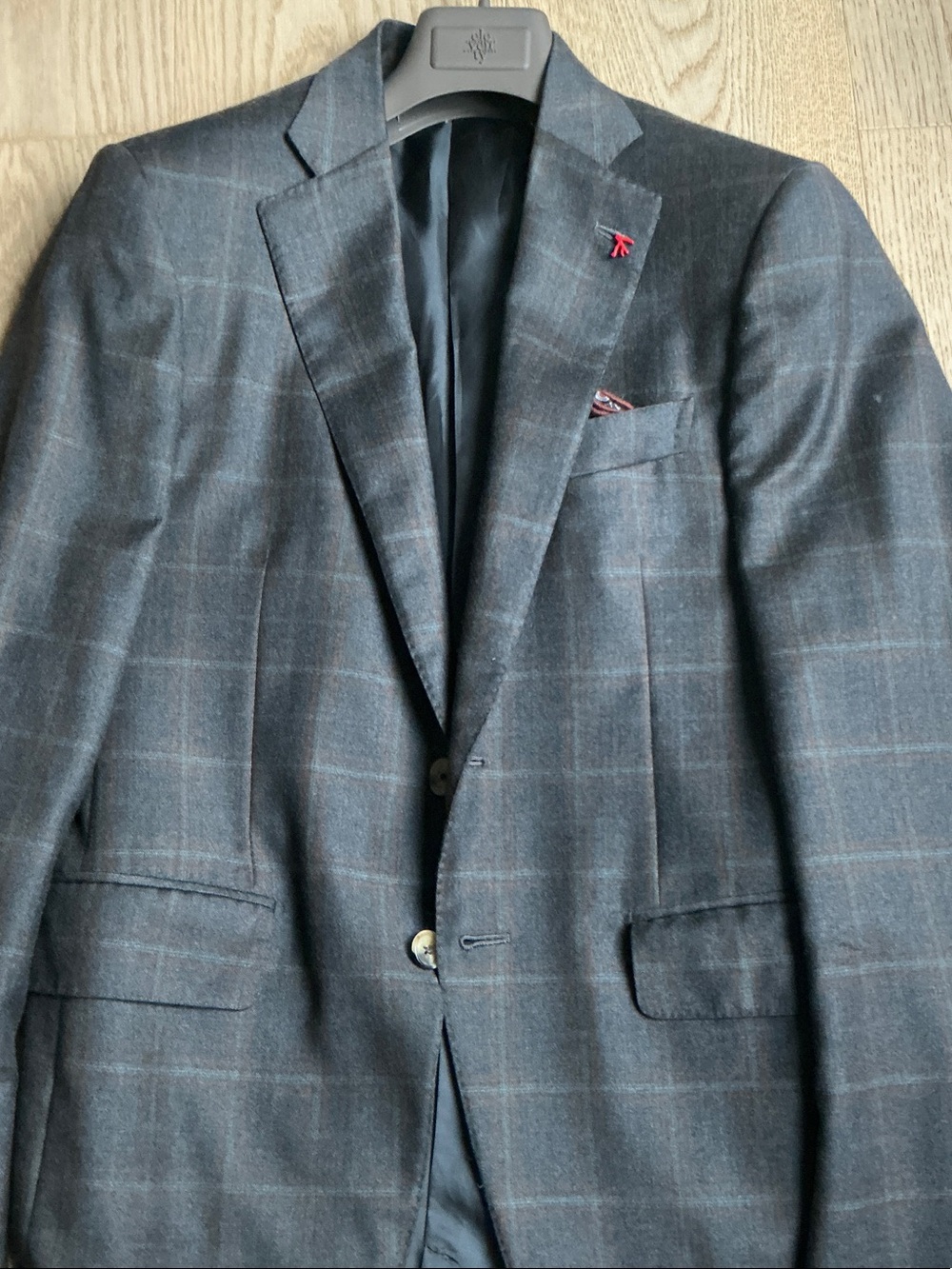 Isaia Dark Charcoal Blazer with Subtle Blue Windowpane